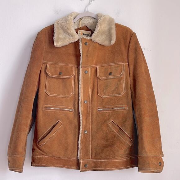 Vintage Tokens suede leather faux fur lined western rodeo rancher jacket sz L